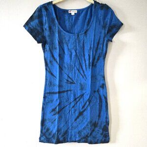 Celestial Starburst II Blue & Black Tie Dye Mini Dress / Tunic (Medium) NWOT